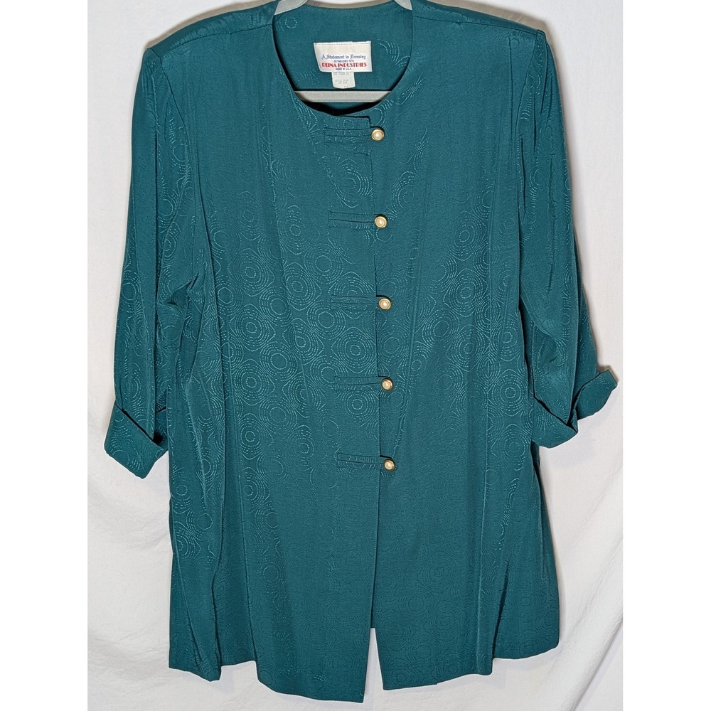 Vintage Pena Industries Teal Textured Blazer Jacket Women's Size 14 Made in USA